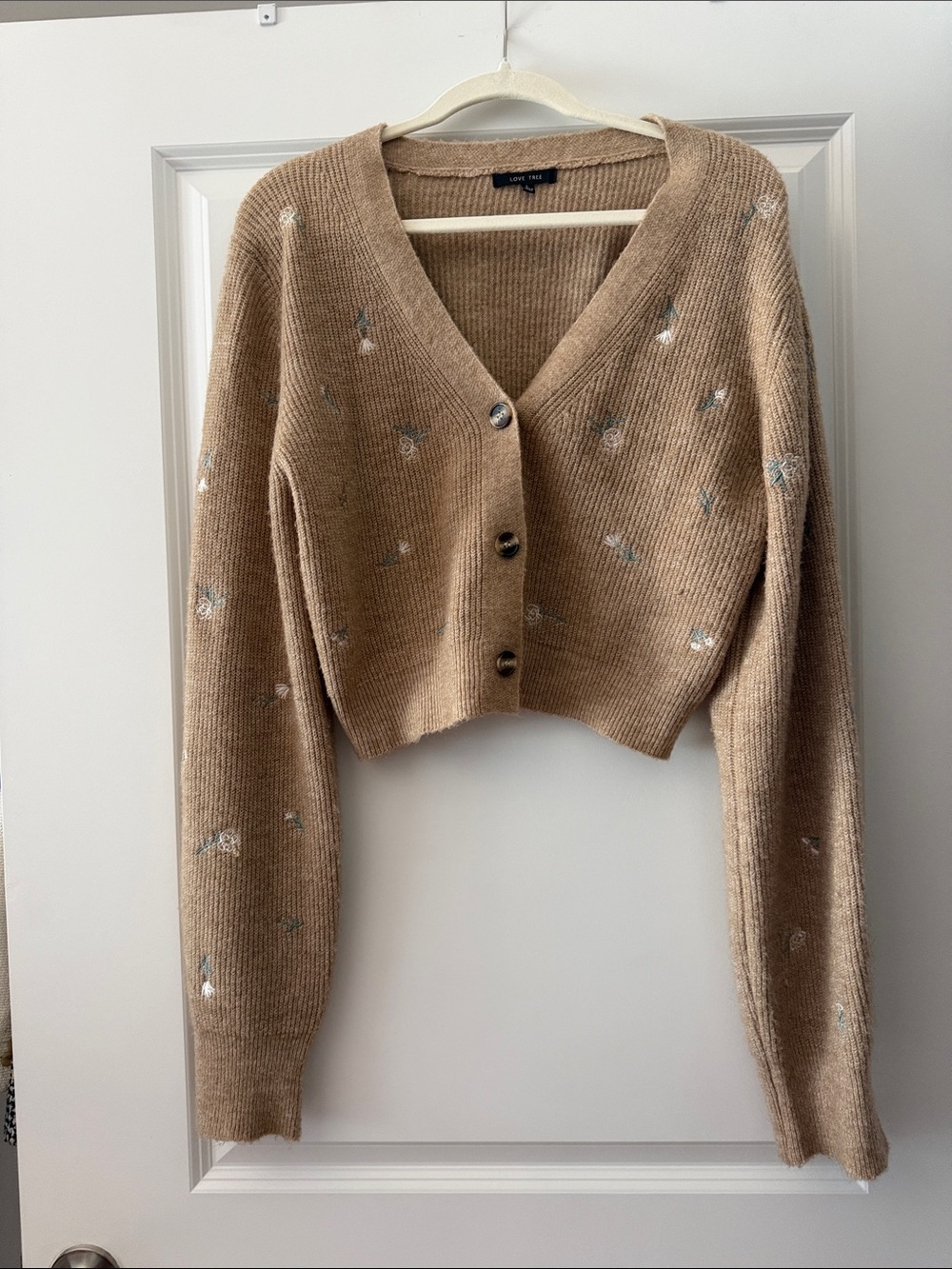 Cropped V-Neck Button Cardigan Sweater - Beige